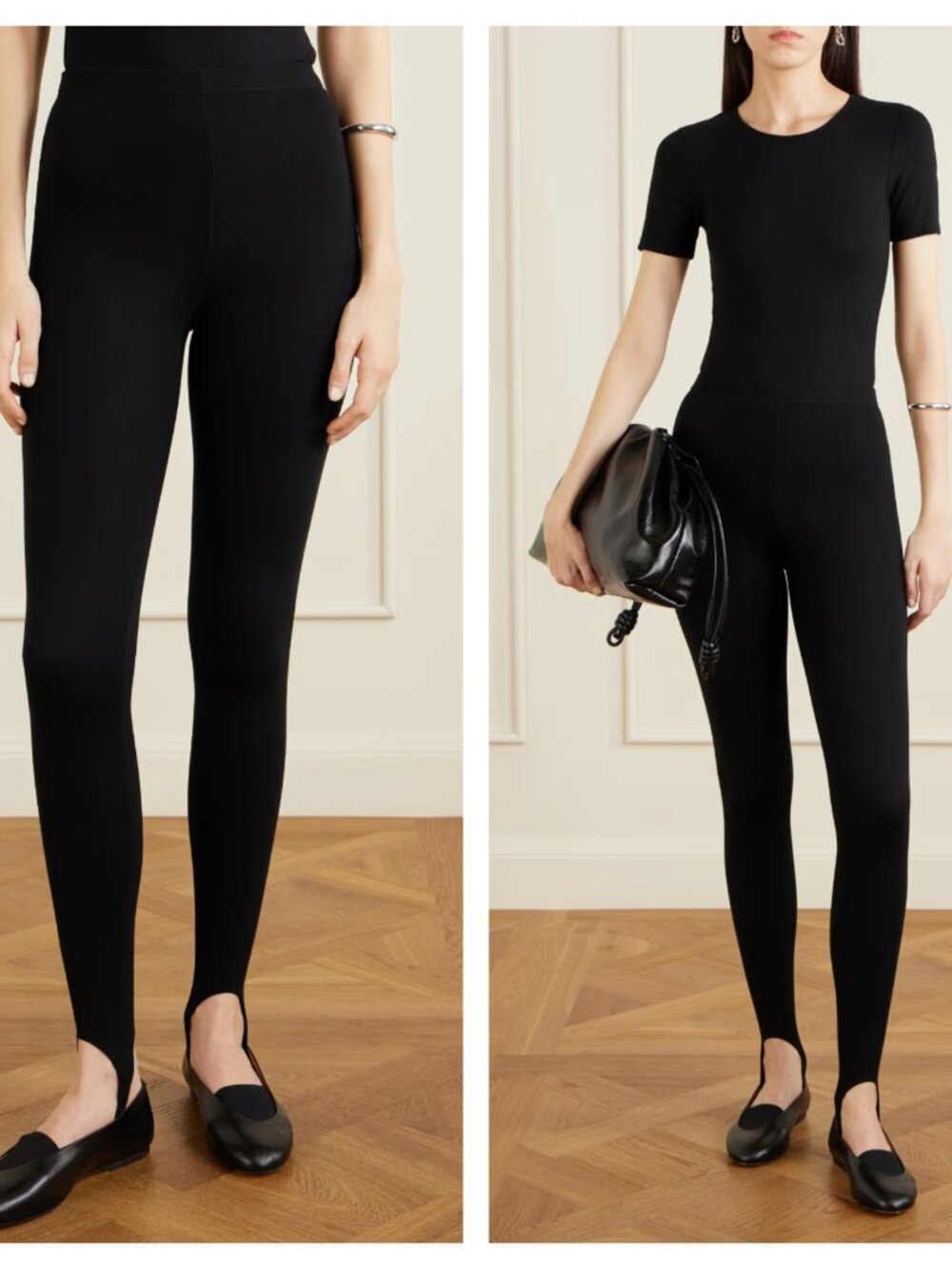 Leset Rio Stretch Ponte Stirrup Leggings Black Womens S High Rise Pull On Pants